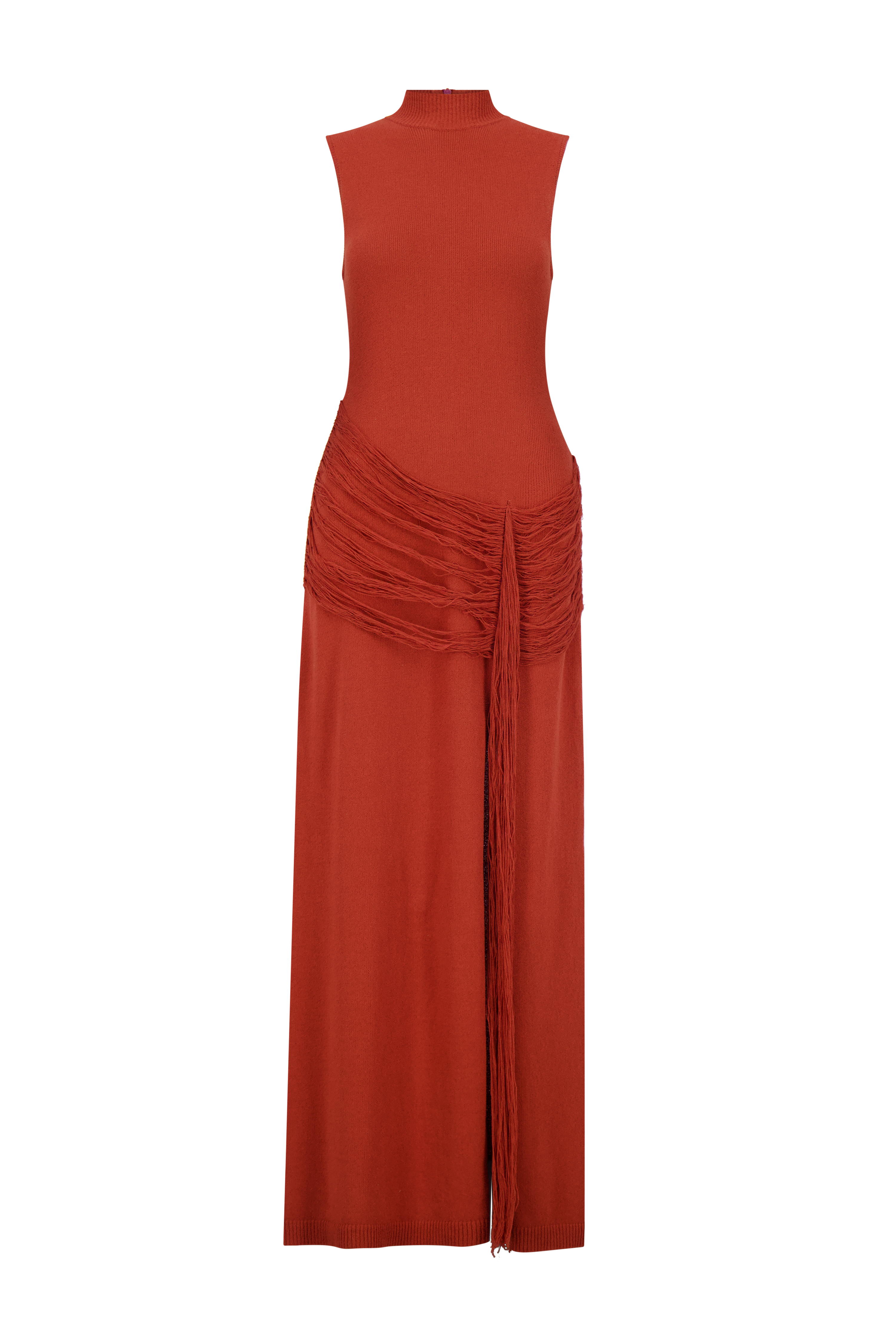 red mock neck dress Lela Rose Fringe Detail Knit Mock Neck Dress
