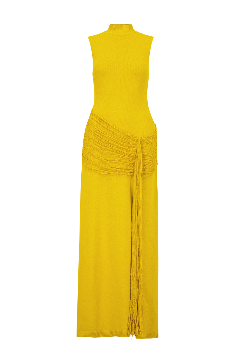 Fringe Detail Knit Mock Neck Dress