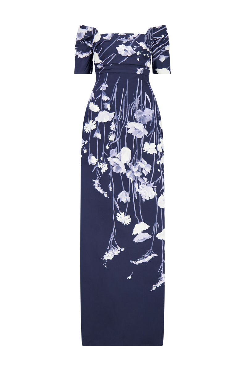 Floral Faille Cuff Sleeve Gown