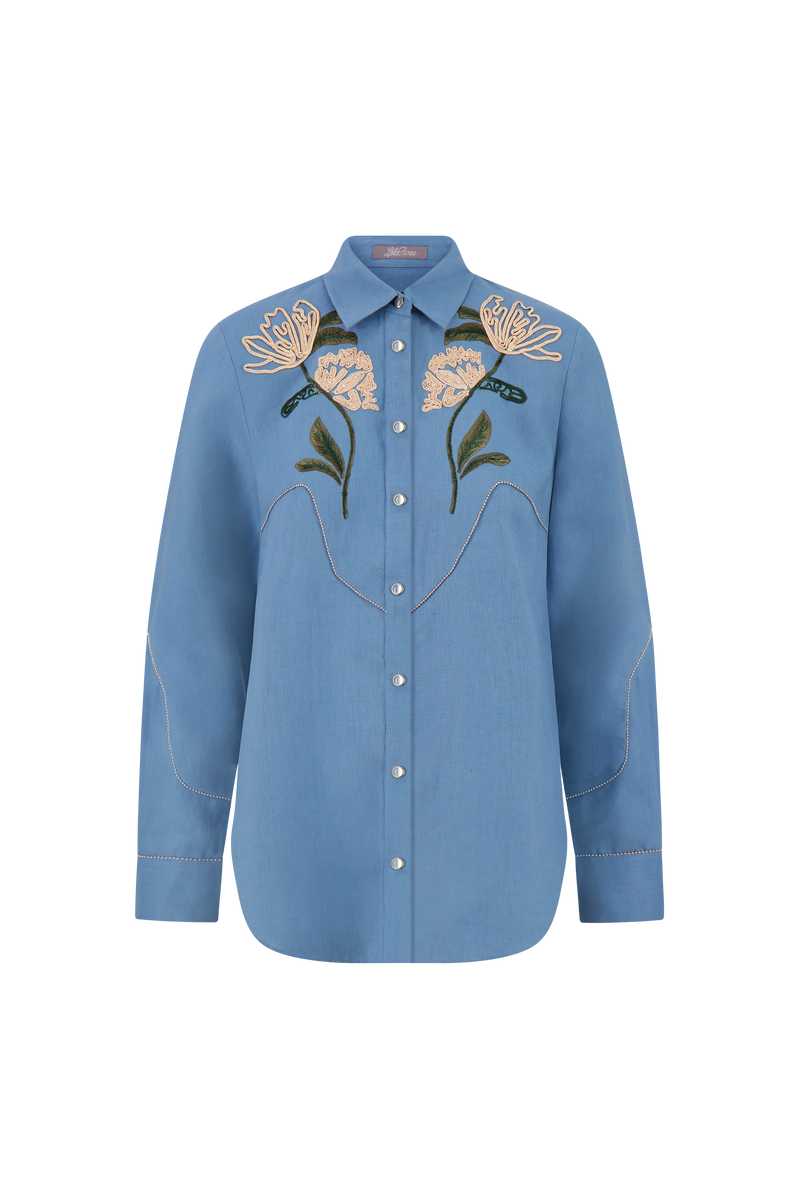 Floral Cord Embroidered Linen Shirt