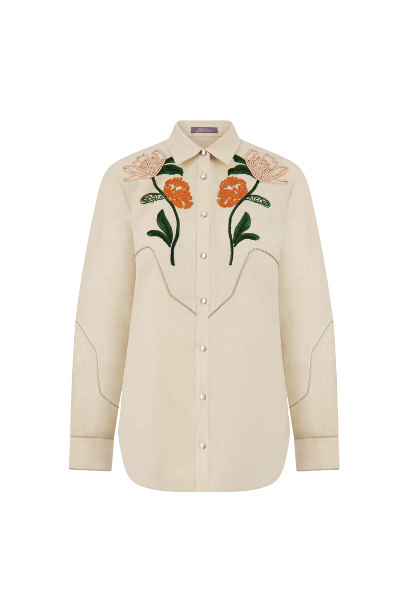 Floral Cord Embroidered Linen Shirt