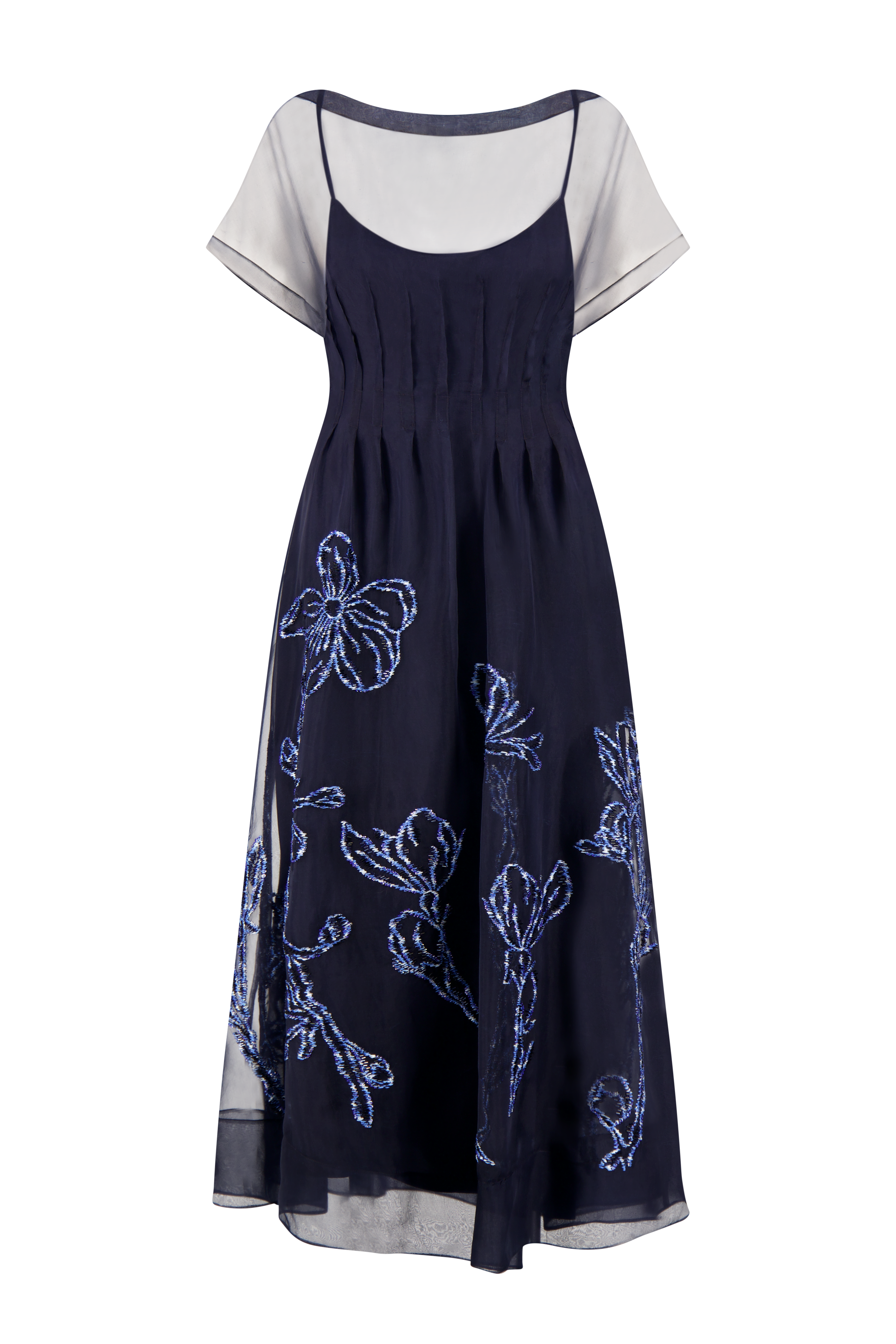 Lela Rose Ikat Floral Embroidered Organza Dress - Blue Lela Rose Ikat Floral Embroidered Organza Dress - Blue