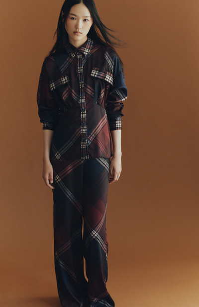 Plaid Satin Button Down Blouse