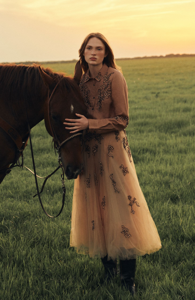 Sequin Floral Embroidery Shirt