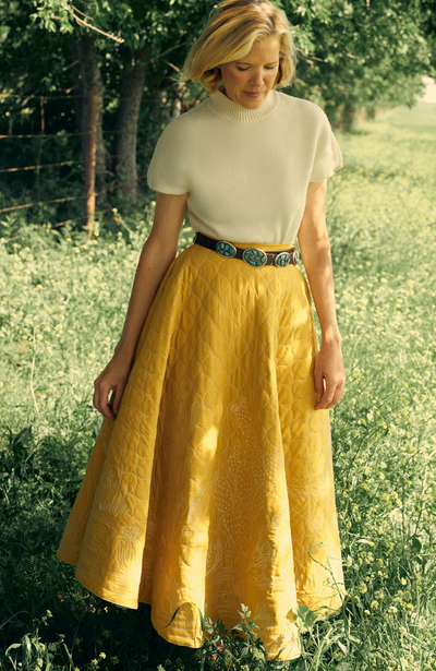 Cotton Twill Desert Embroidered Quilted Skirt