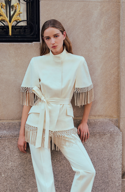 Stretch Cotton Fringed Cape