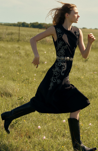 Corded Embroidery Sleeveless A Line Dress