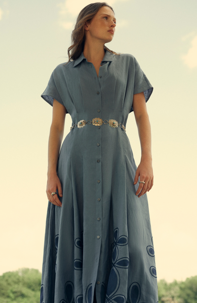 Thread Loop Embroidery Seam Detail Shirtdress