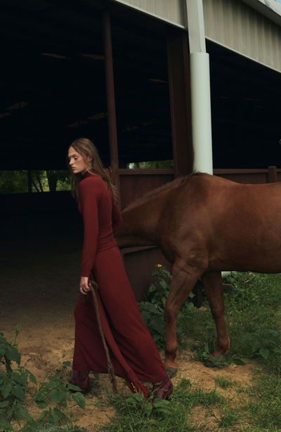 Merino Wool Knit Mock Neck Wrap Dress