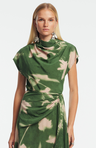 Abstract Floral Crepe Draped Top