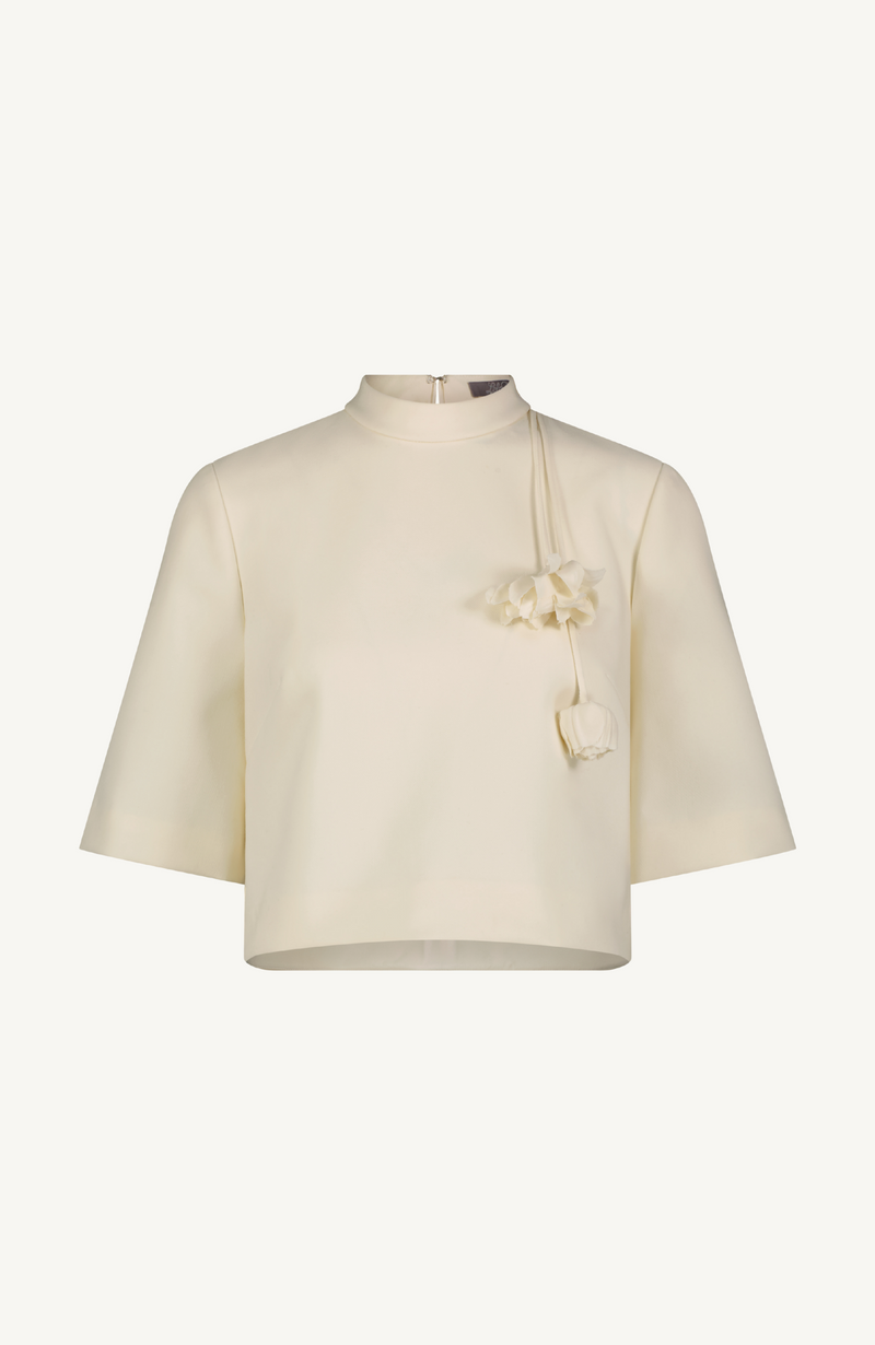 Stretch Twill Drop Flower Crop Top