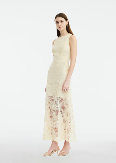 Lattice Guipure Lace Midi Dress