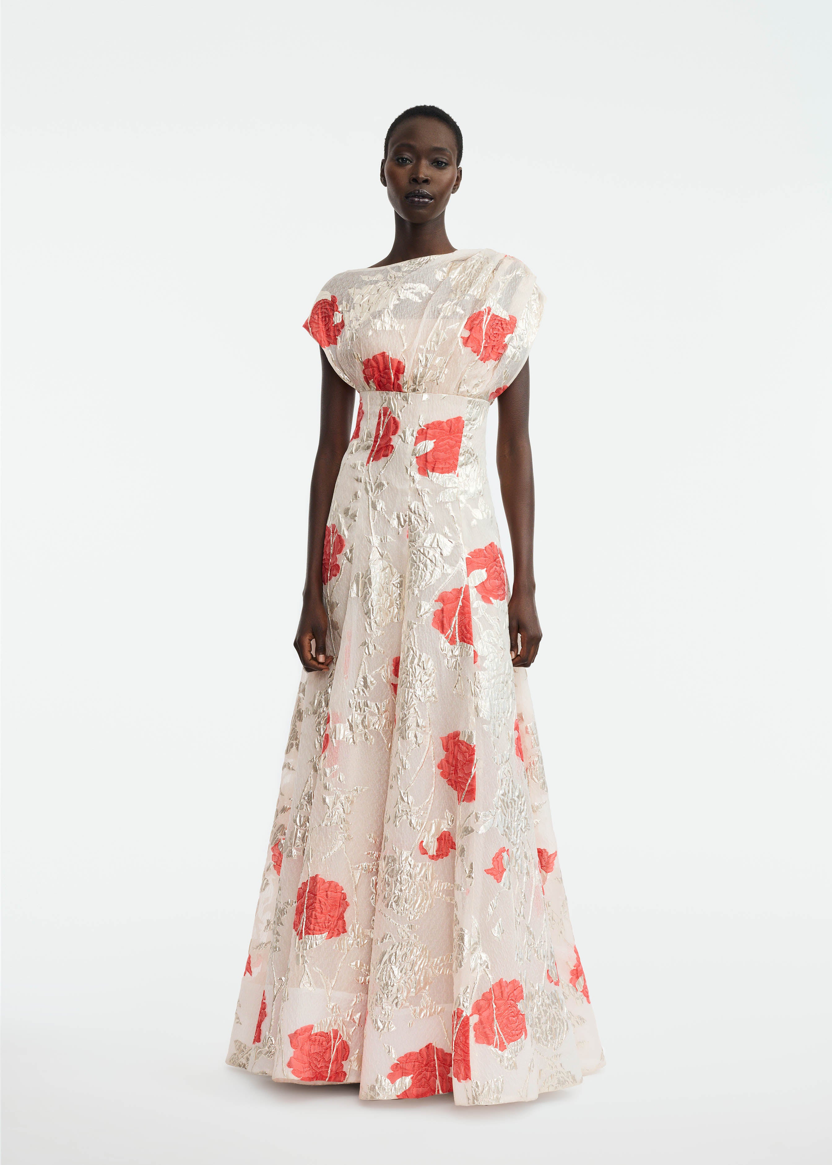 Floral Fil Coupe Draped Shoulder Pleated Gown – Lela Rose
