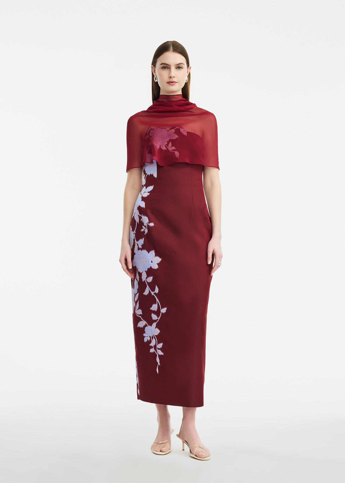 Lela Rose - Silk Chiffon Capelet - Burgundy - OS