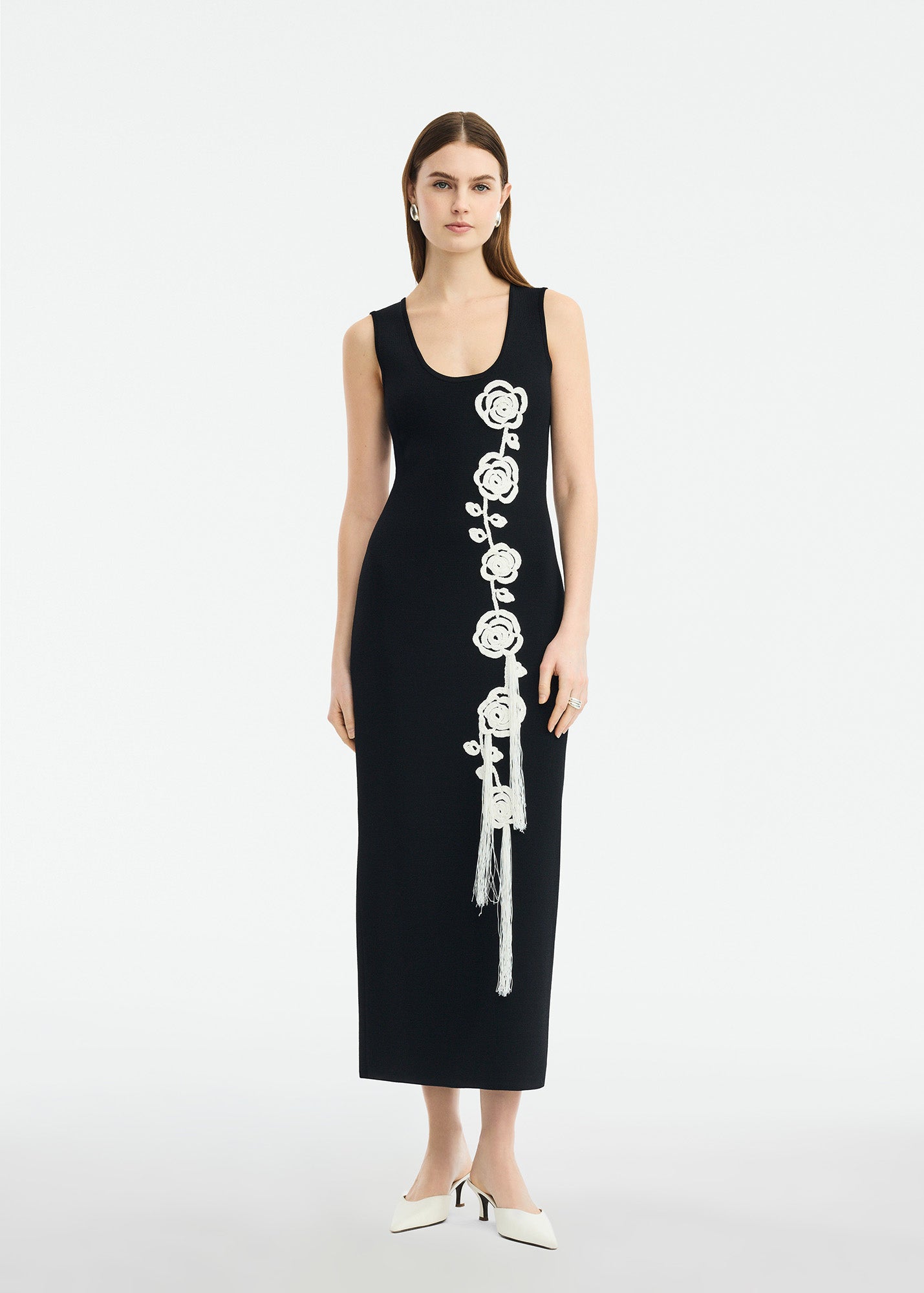 Lela Rose Crochet Appliqué Knit Dress