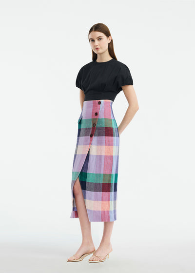 Plaid Linen Asymmetrical Skirt