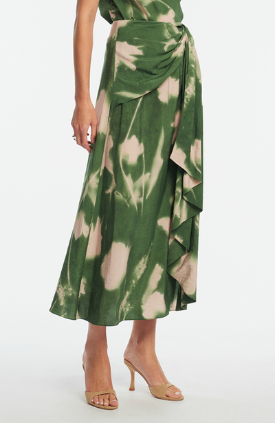 Abstract Floral Crepe Cascade Skirt