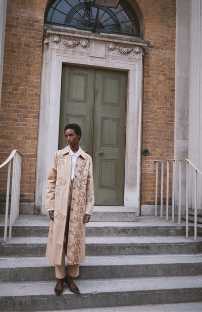 Floral Needlepoint Embroidered Cotton Twill Coat