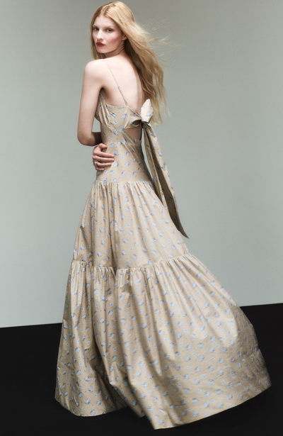 Floral Printed Cotton Tiered Gown