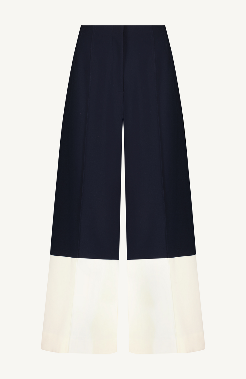 Stretch Twill Two-Tone Wide Leg Pant
