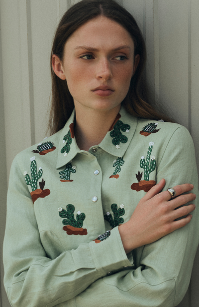 Conversation Embroidery Cactus Shirt