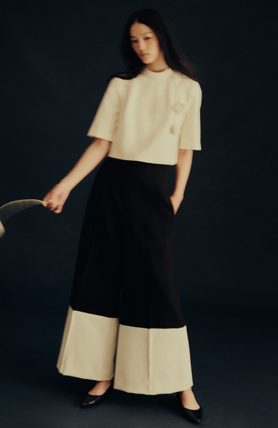 Stretch Twill Two-Tone Wide Leg Pant