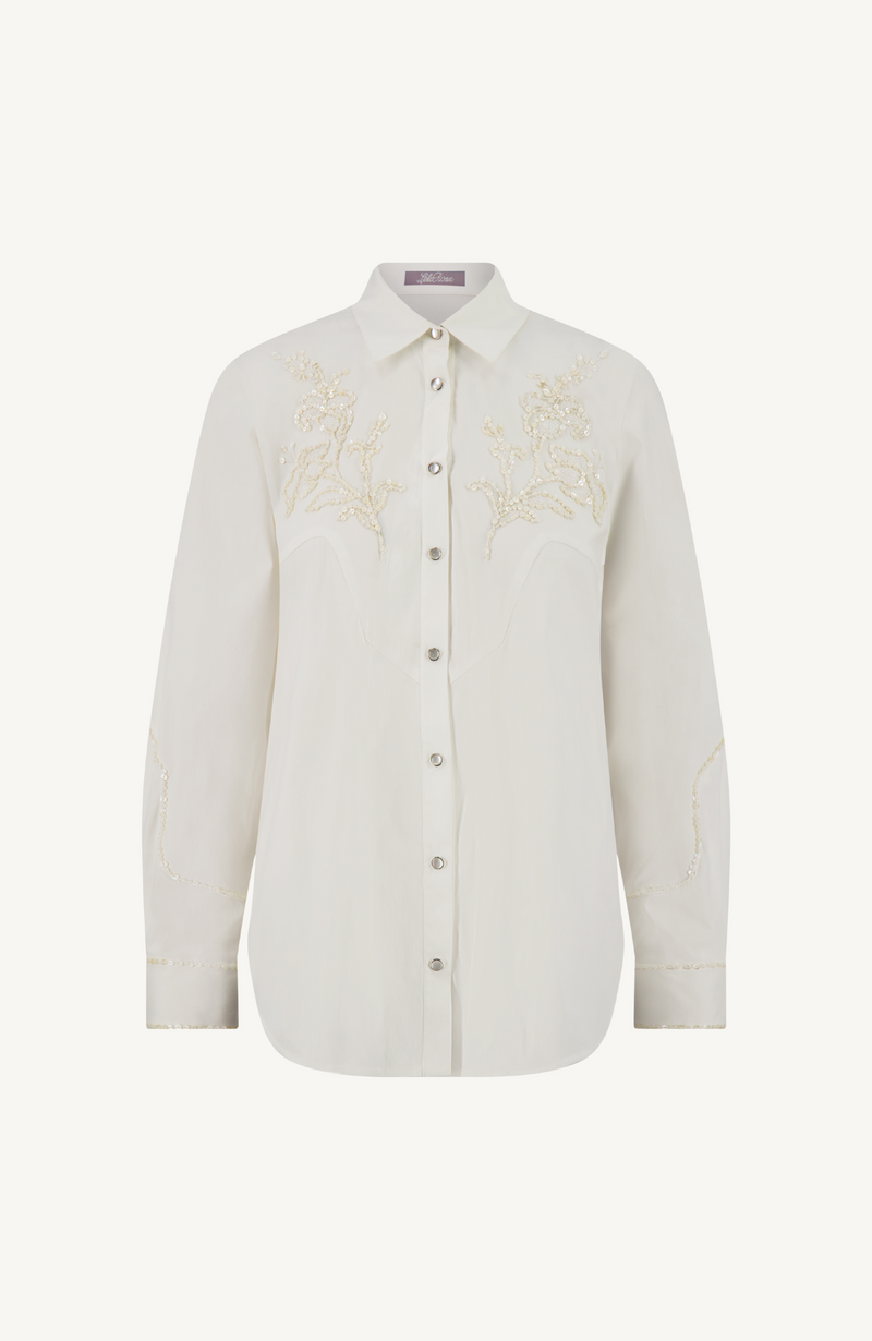 Shell Embroidered Cotton Poplin Shirt