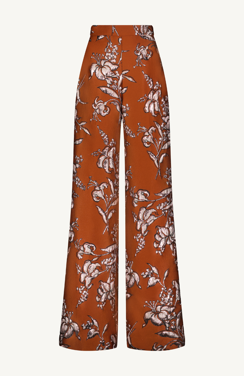 Metallic Floral Jacquard Wide Leg Pant