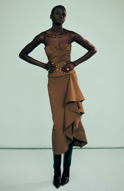 Stretch Cotton Twill Draped Rose Bustier