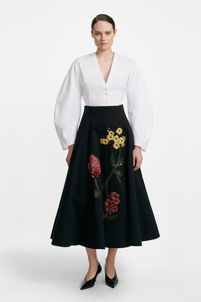 Cotton Poplin Button Front Peplum Top