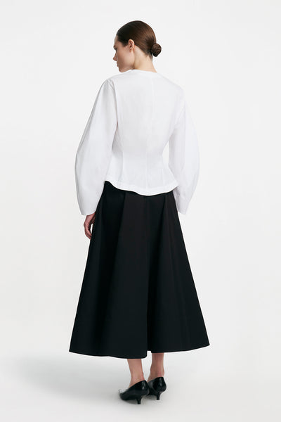 Cotton Poplin Button Front Peplum Top