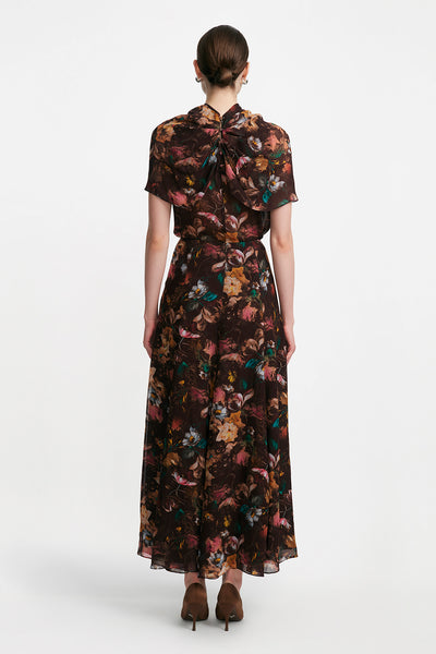 Floral Printed Chiffon Cowl Neck Blouse