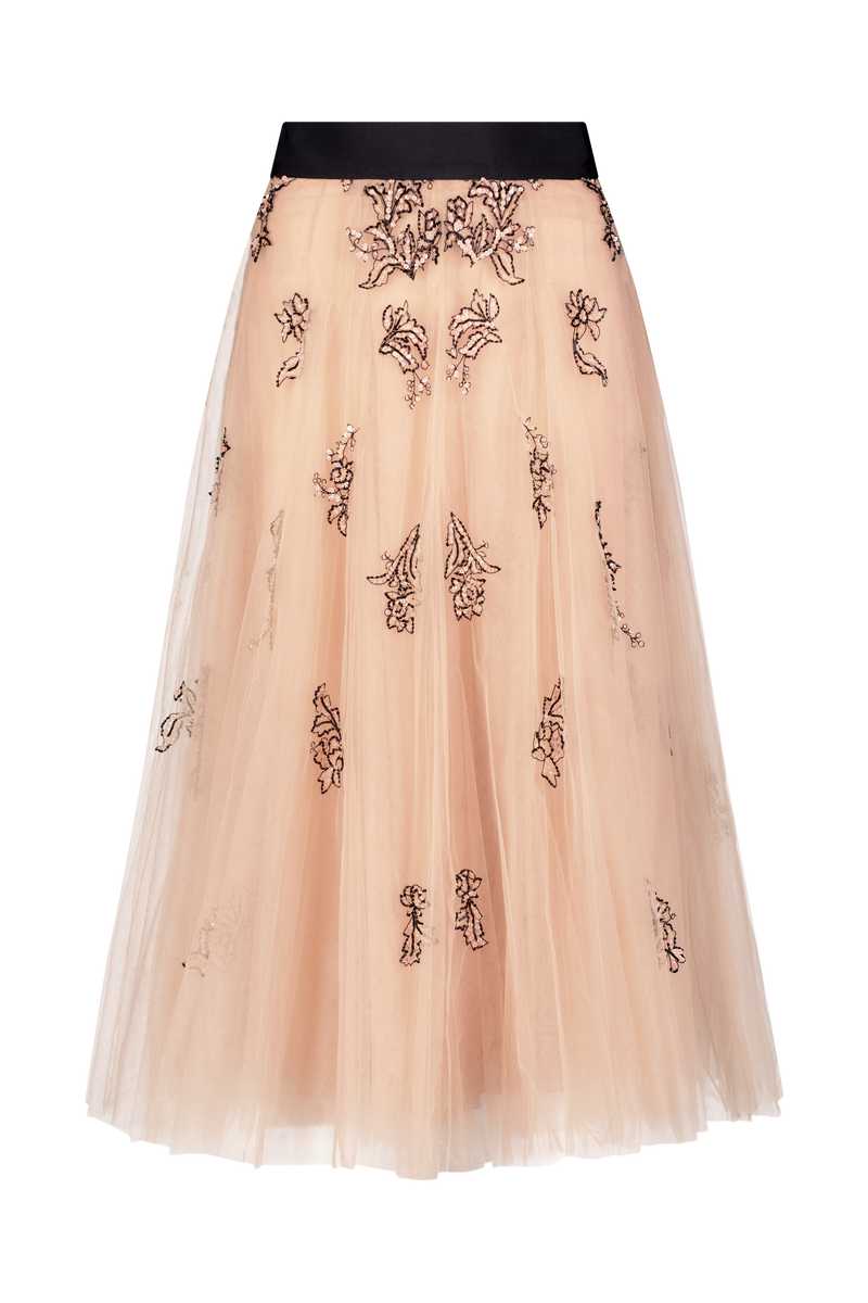 Sequin Floral Embroidery Tulle Skirt