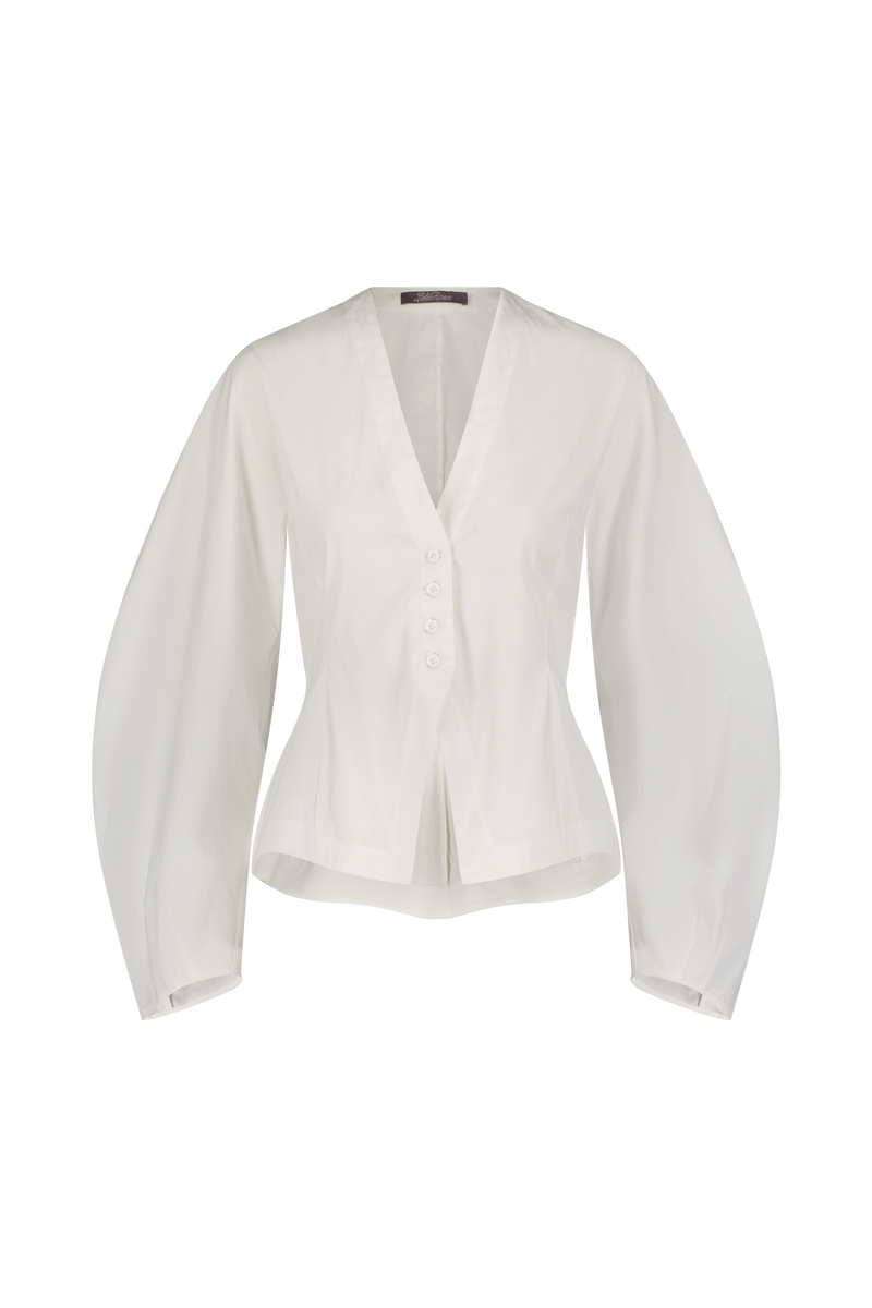 Cotton Poplin Button Front Peplum Top