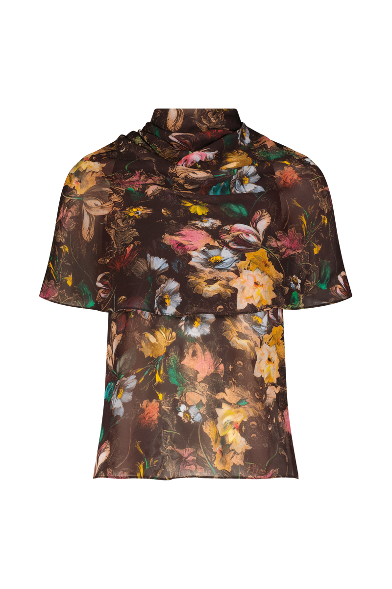 Floral Printed Chiffon Cowl Neck Blouse