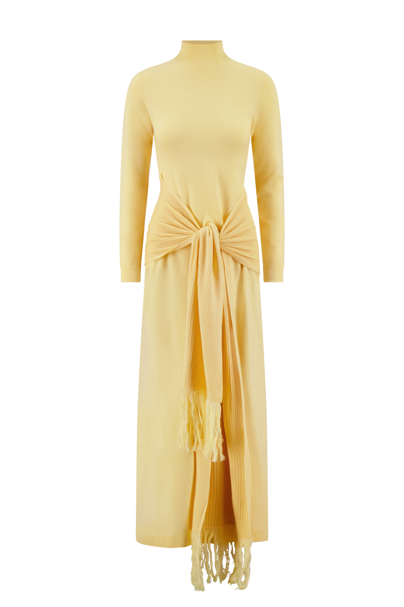 Merino Wool Knit Mock Neck Wrap Dress
