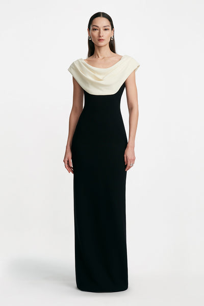 Wool Crepe Cowl Neck Gown