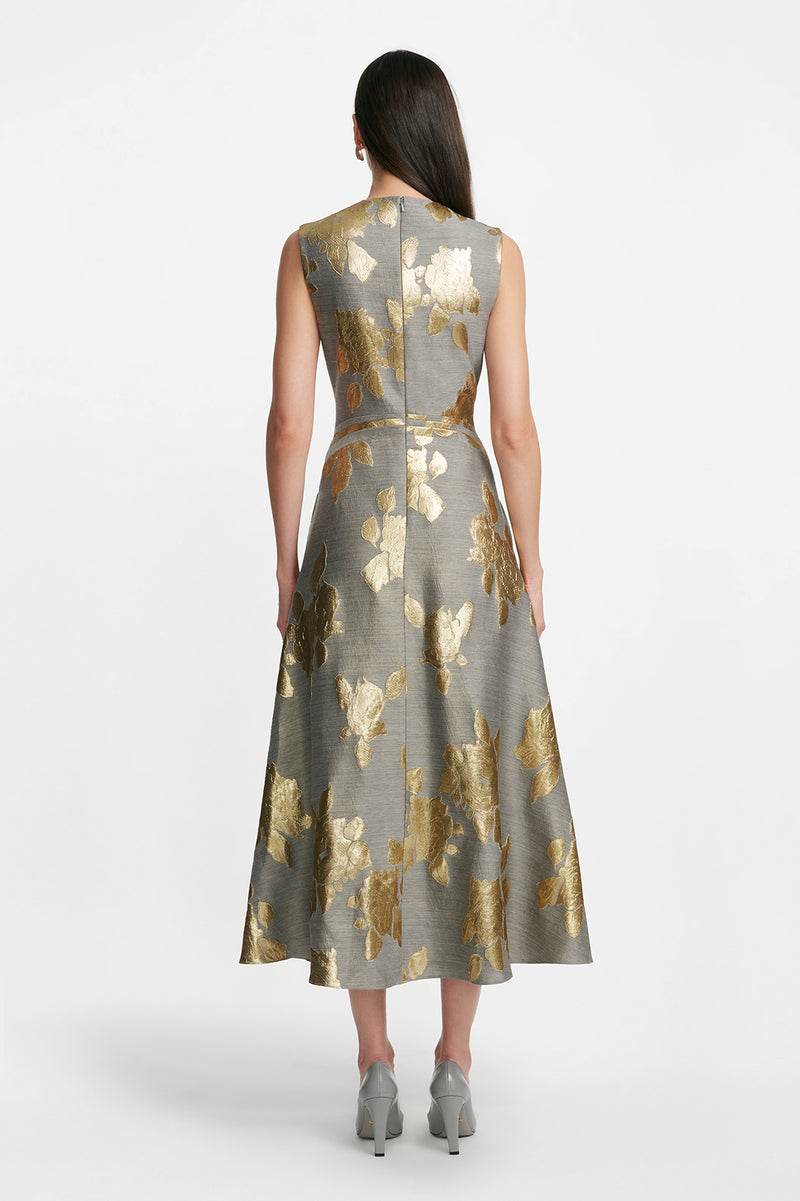 Floral Fil Coupe Sleeveless A Line Dress