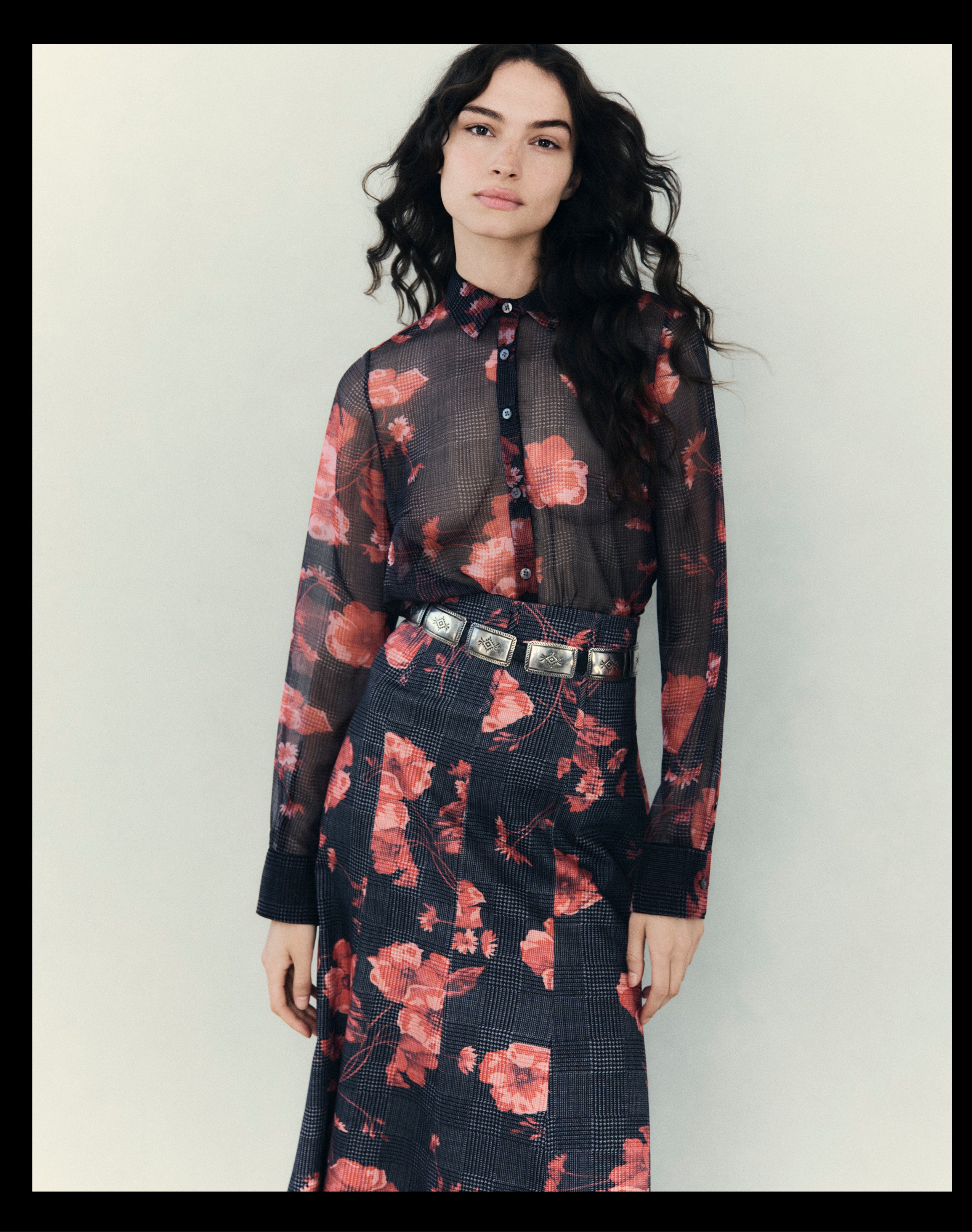 Floral Printed Glenn Plaid Chiffon Button Down Top – Lela Rose