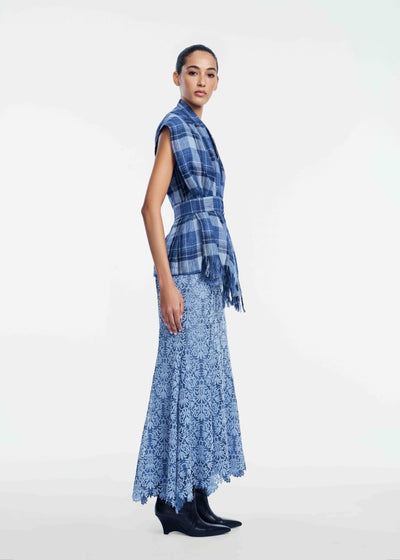 Plaid Linen Fringe Top