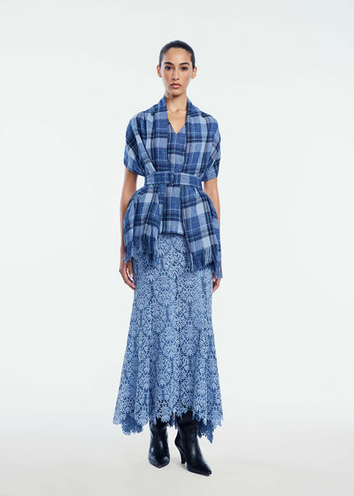 Plaid Linen Fringe Top