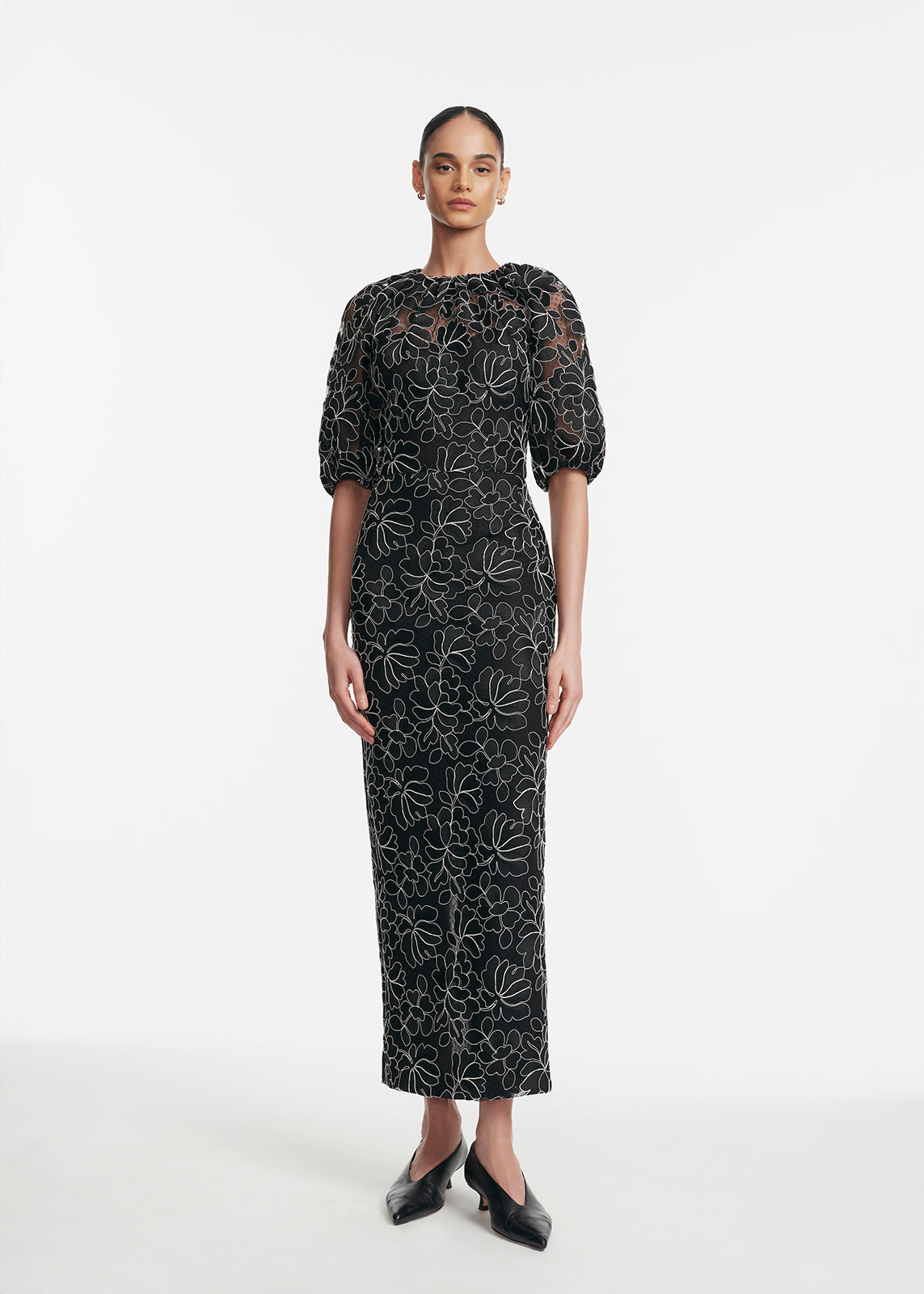 knee length dresses for ladies Gothic Black Floral - Mesh/Lace Dress