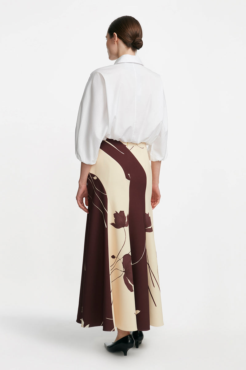 Floral Printed Crepe Seamed Skirt