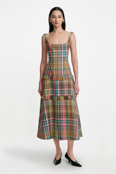 Handloomed Plaid Full Skirt Dress