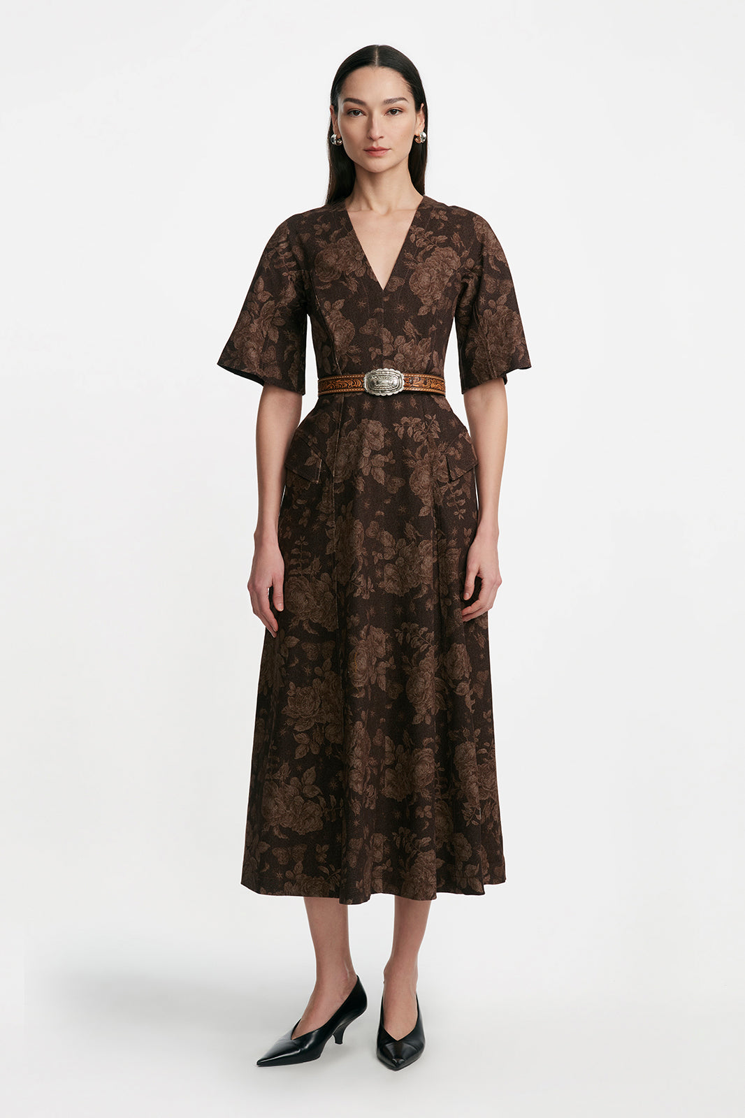 Floral Printed Denim Seamed Midi Dress – Lela Rose