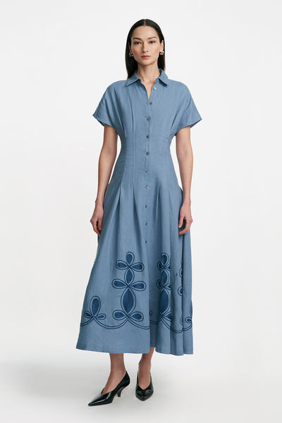Thread Loop Embroidery Seam Detail Shirtdress