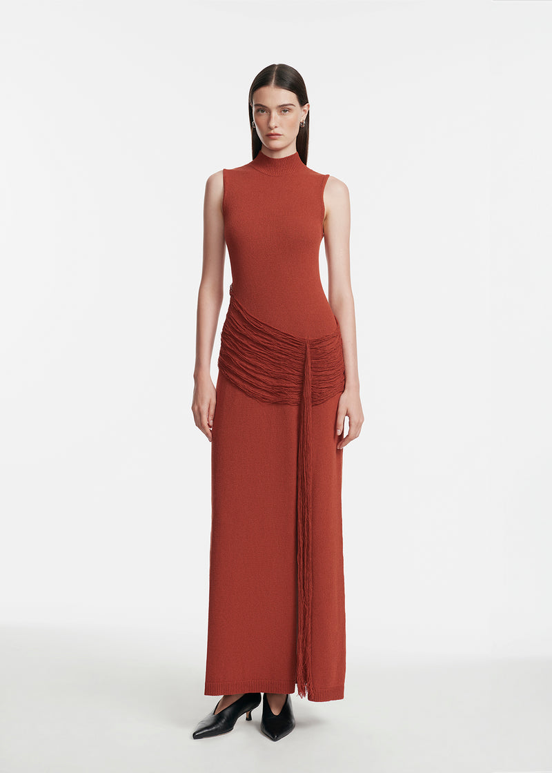 Fringe Detail Knit Mock Neck Dress