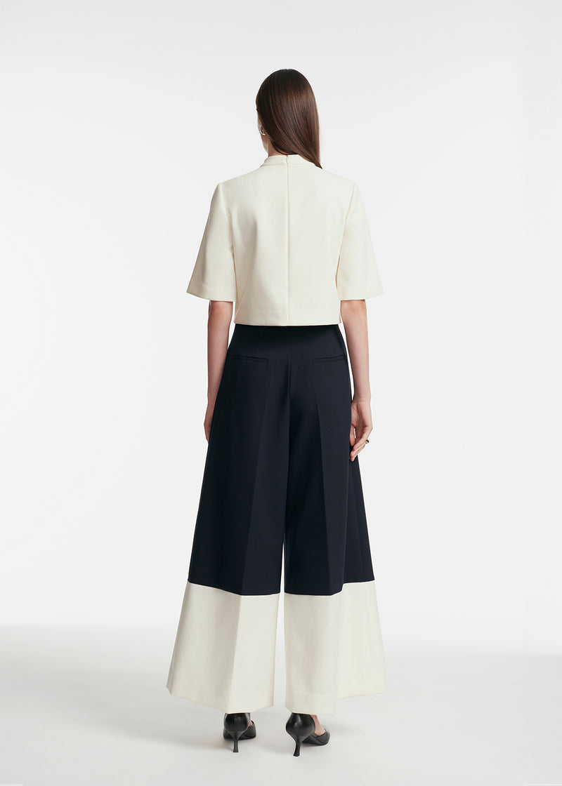 Stretch Twill Two-Tone Wide Leg Pant