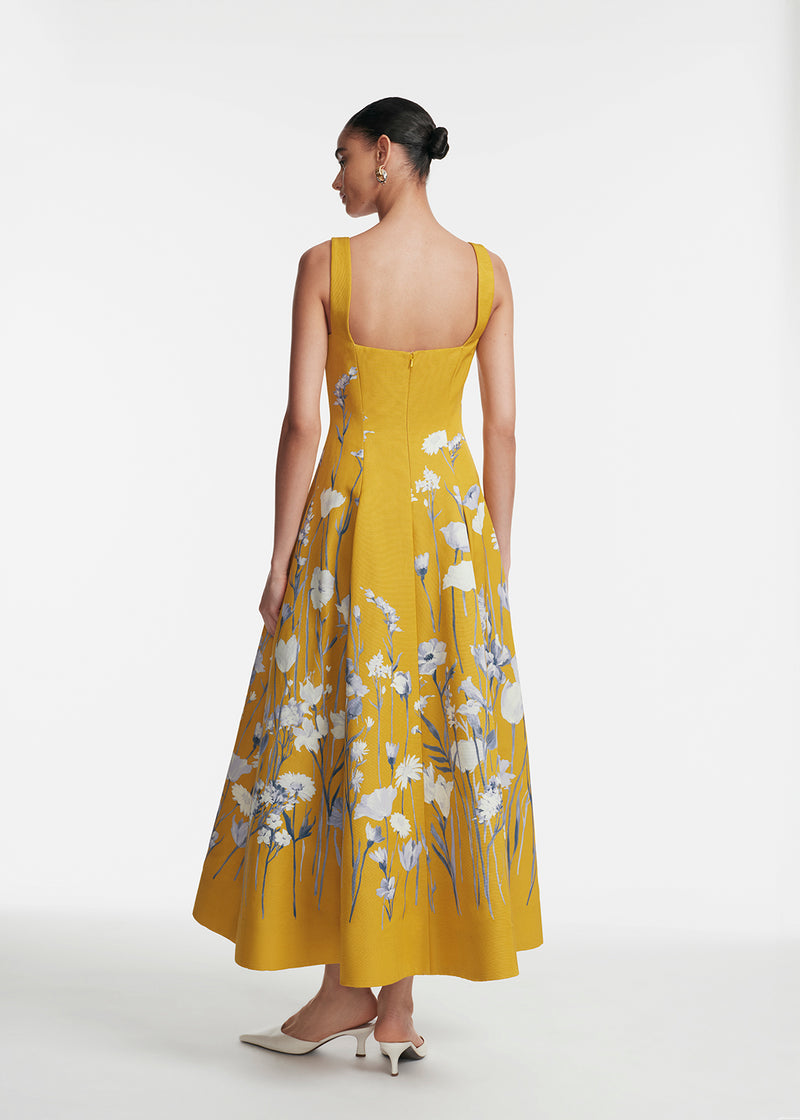 Floral Faille Square Neck Full Dress
