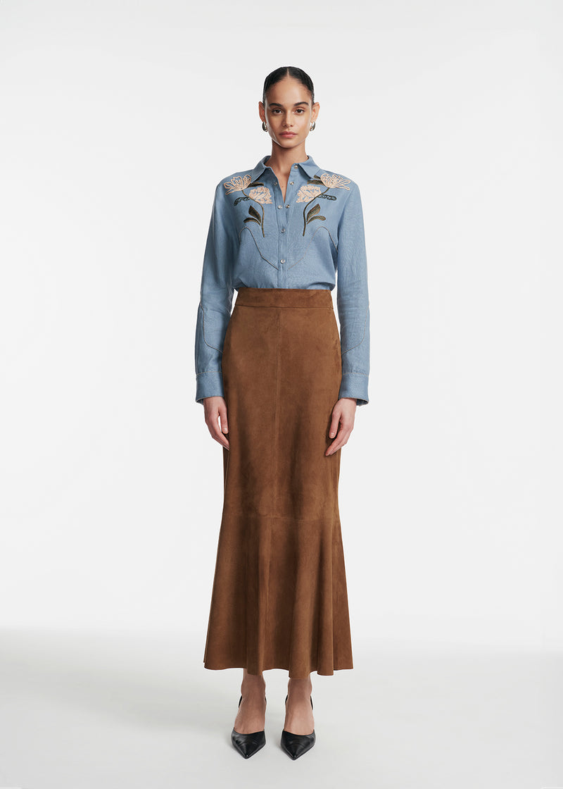 Floral Cord Embroidered Linen Shirt